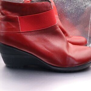 Anne Ross Leather Platform Wedge Booties - Red - Size 8.5
